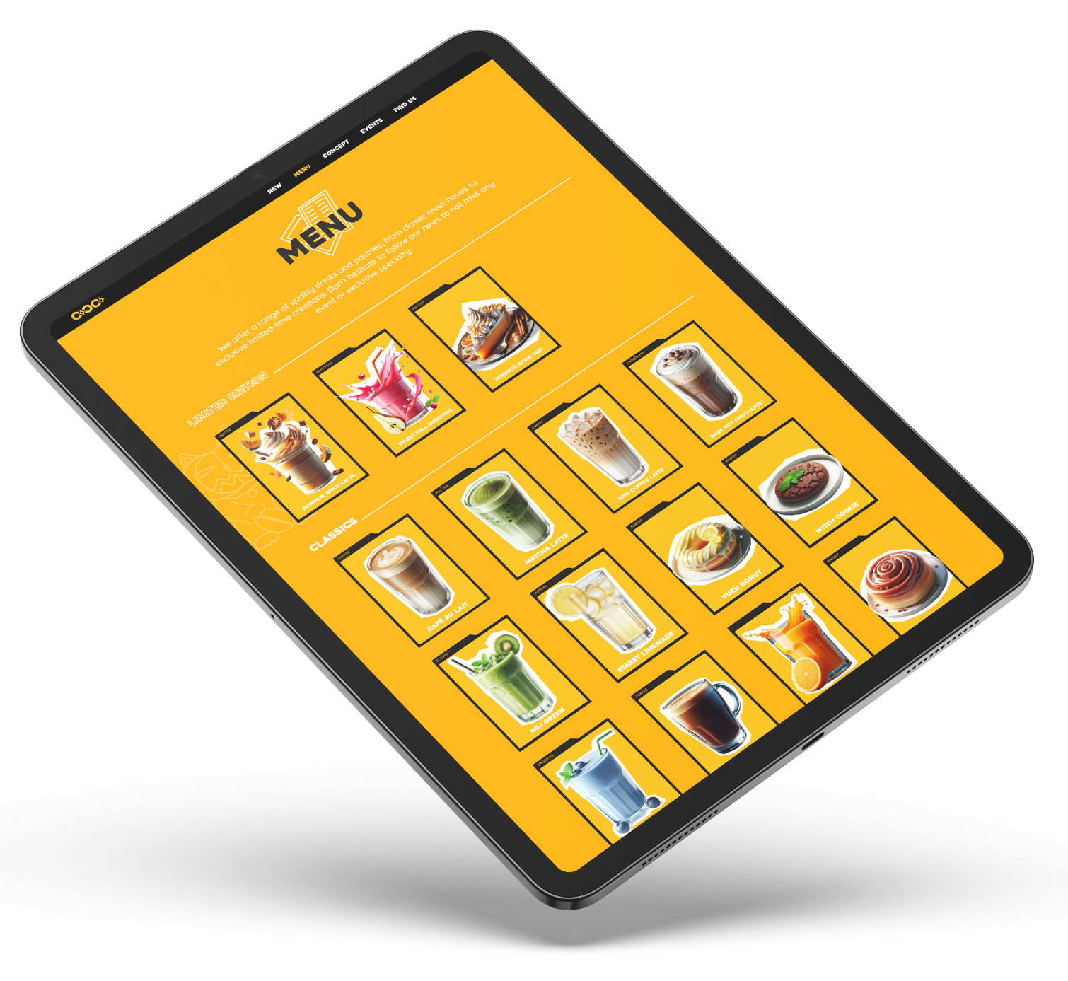 IpadMockup-pageMenu-mobile Page menu tablette
